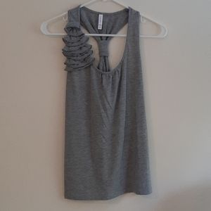 Gray racerback tank top with ruffle strap